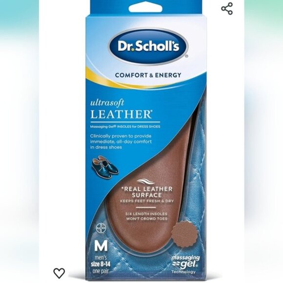 Dr. Scholl's Comfort and Energy Leather Insoles for Men's Dress Shoes New NWT - Picture 1 of 6